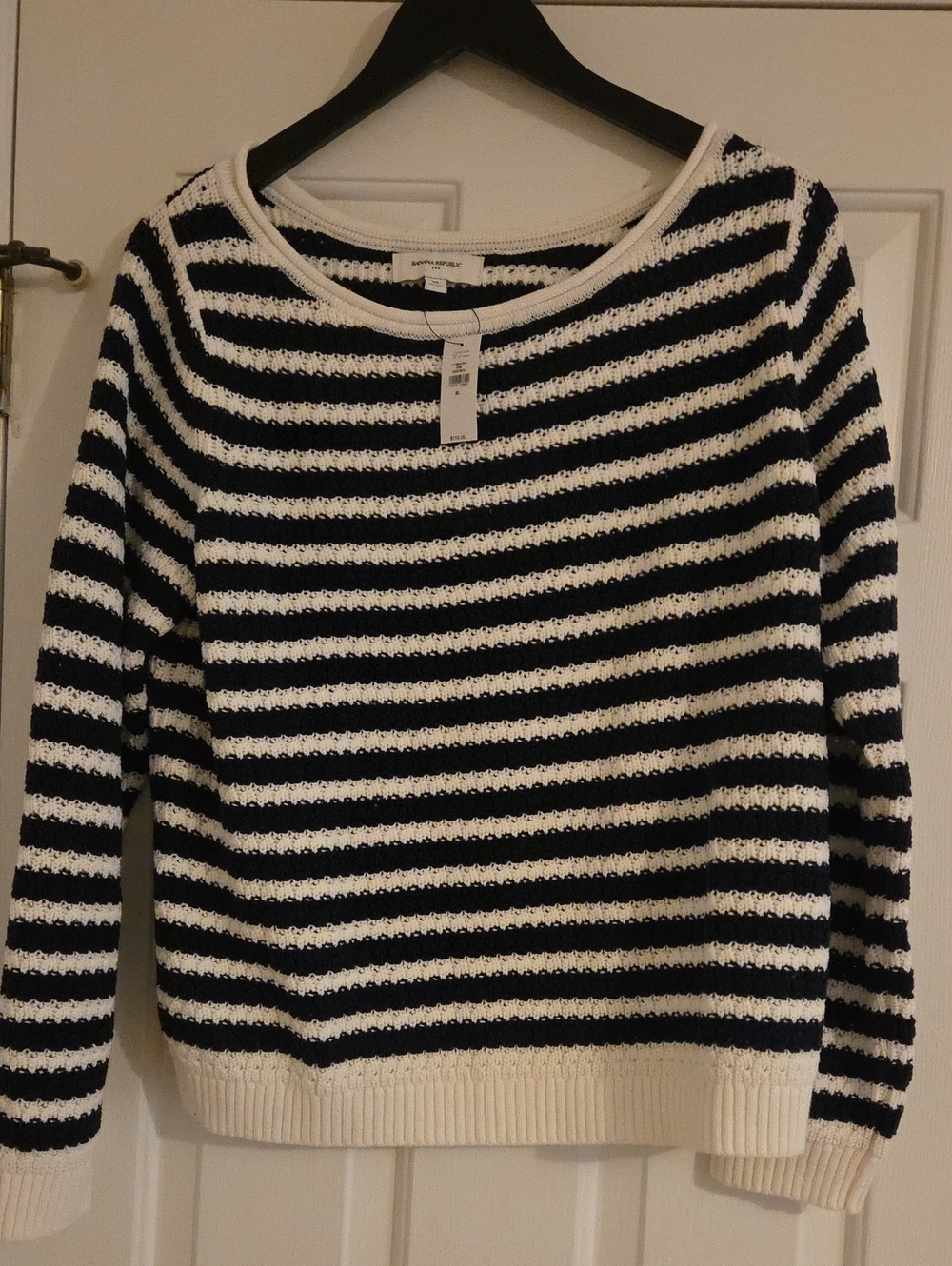 Banana Republic Navy and White Striped Crewneck Sweater